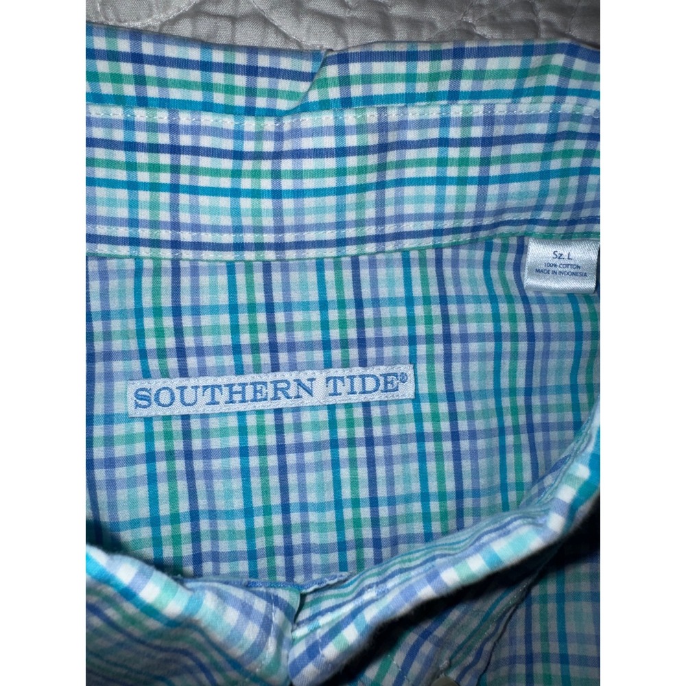 Southern Tide Mens Large Plaid Button Down Shirt Teal Blue Purple Skipjack - Picture 4 of 7